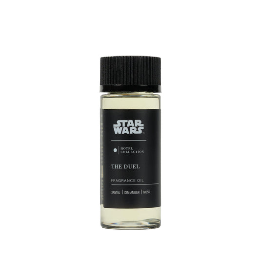 Aroma360 The Duel fragrance oil bottle shown in premium packaging for upscale hotel rooms.