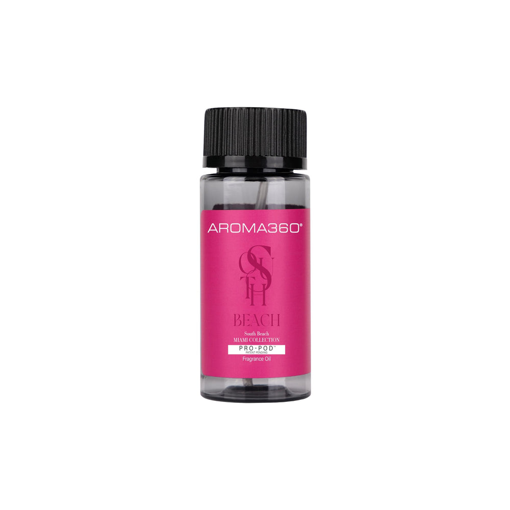 Aroma360 South Beach Pro-Pod oil bottle pour elevates home fragrance.