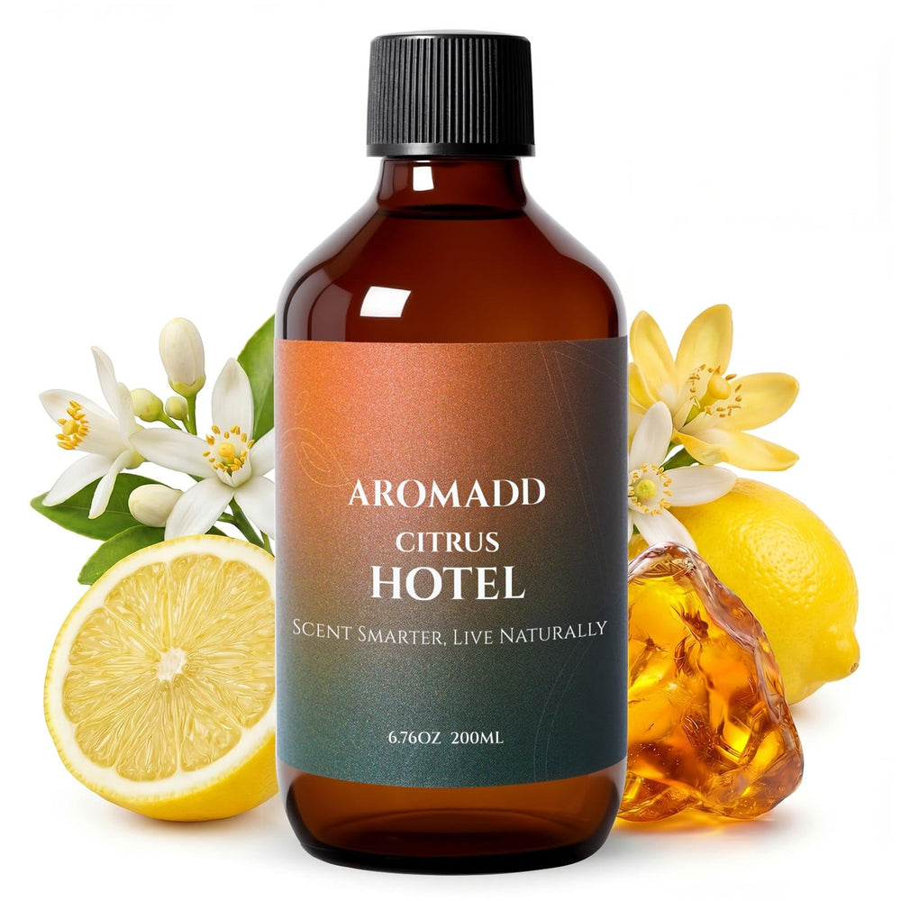 Aromadd Citrus Hotel Diffuser Oil bottle for long-lasting home fragrance.
