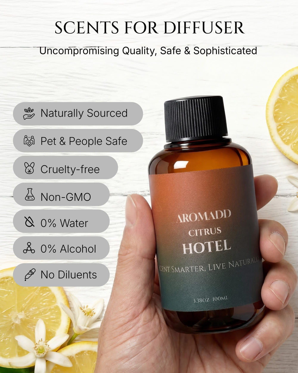 Aromadd Citrus Hotel Diffuser Oil in a diffuser setup demonstrating usage.