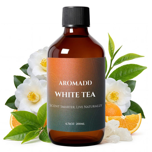 Aromadd White Tea Diffuser Oil bottle ready for home use and lasting fragrance.