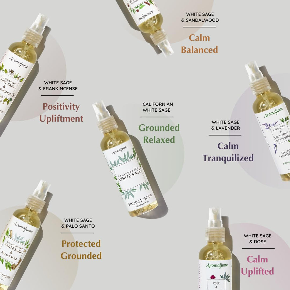 Aromafume White Sage Smudge Spray Set six bottles ready for ritual use
