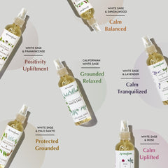 Aromafume White Sage Smudge Spray Set six bottles ready for ritual use