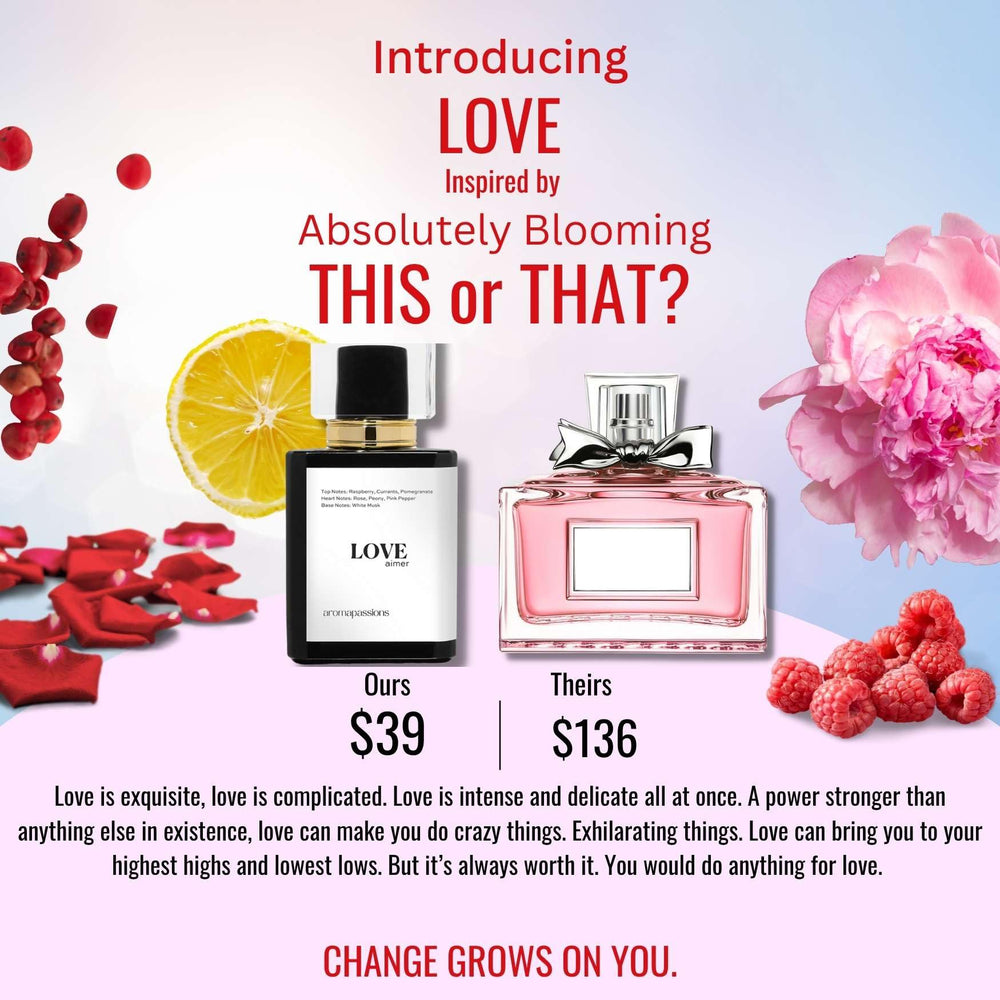 aromapassions LOVE packaging overview emphasizes compact travel-friendly size.