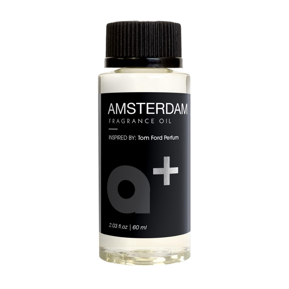 Aromar plus Amsterdam fragrance oil bottle highlights premium long-lasting aroma for waterless diffusers.