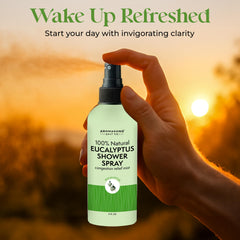 Aromasong Eucalyptus scent near glass, evokes a spa-like shower experience.