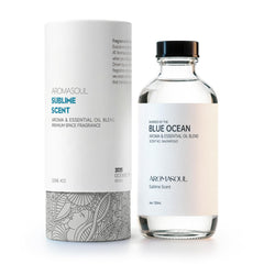 AROMASOUL Blue Ocean diffuser bottle creates a calm ocean ambience.