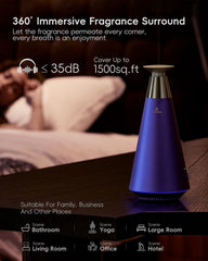 AROMASOUL diffuser ambient light shifts with scent concentration for mood setting.