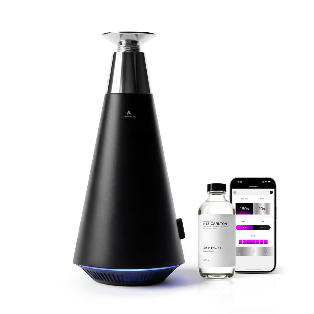AROMASOUL waterless diffuser alloy-atomization highlights premium craftsmanship for large spaces.