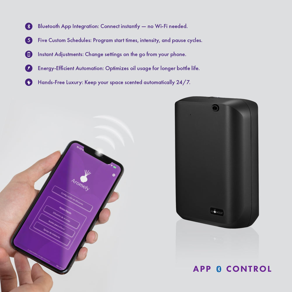 AROMELY plug-in diffuser setup enables easy placement and phone control.