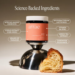 Arrae MB-1 grains of paradise ingredient visible for natural appetite balance.