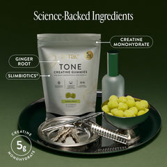 Creatine monohydrate ingredient panel highlights 5 g per serving.