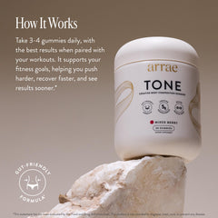 Arrae Tone Gummies 60-count box signals month-long supplementation.