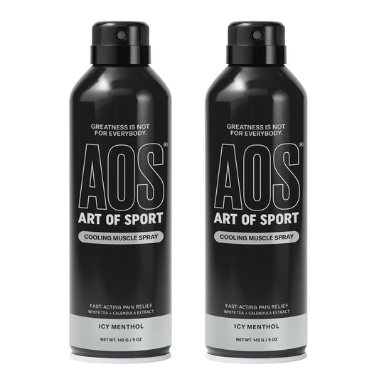 Art of Sport Muscle Relief Spray bottle delivers cooling relief for sore muscles and joints.