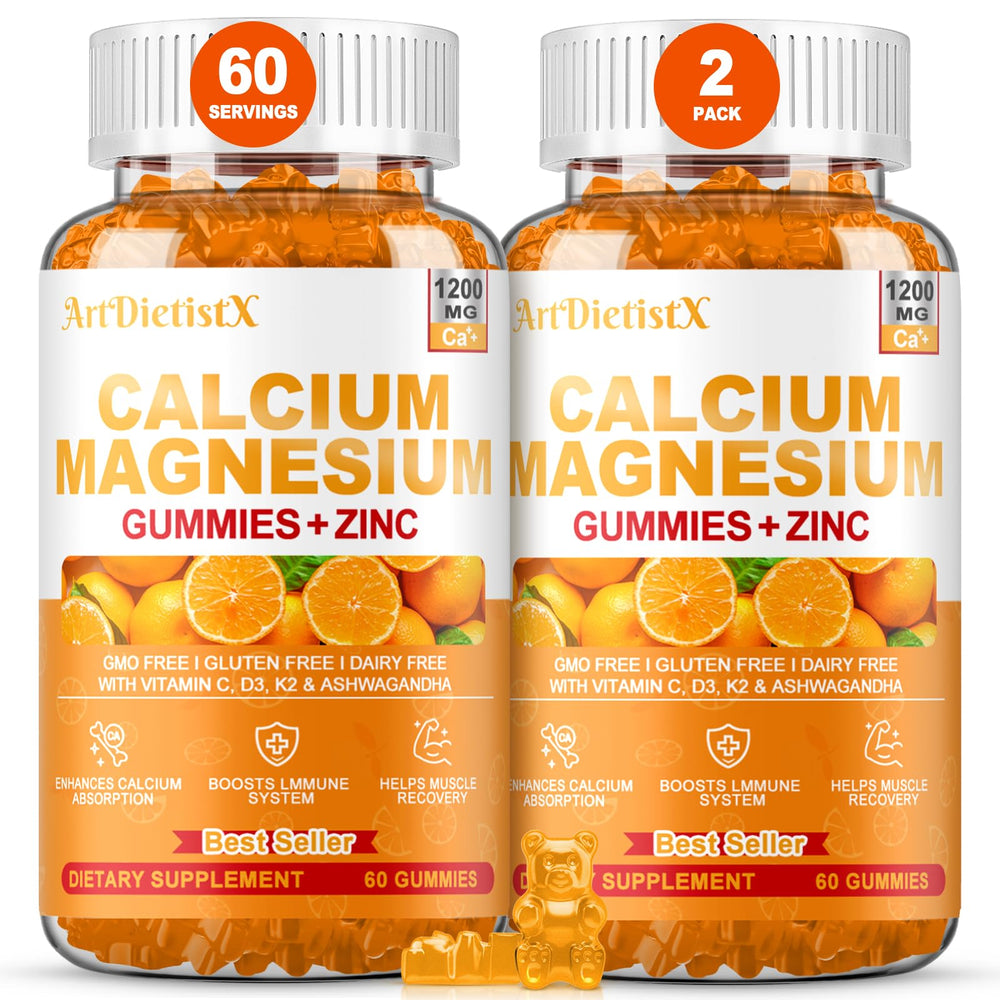 ArtDietistX calcium gummies bottle front, sugar-free daily calcium support for bones.