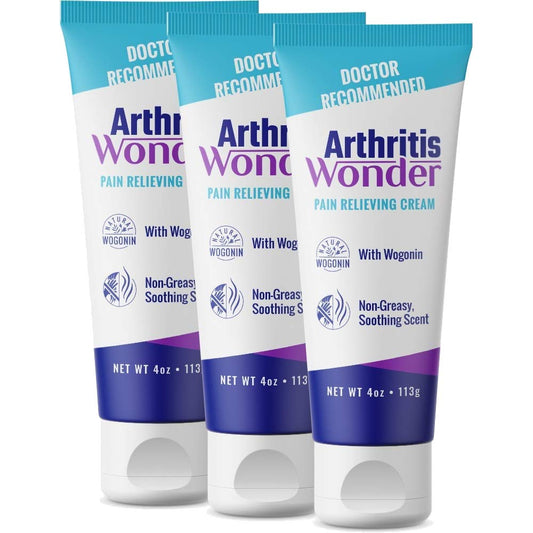 Arthritis Wonder 3-pack display shows daily joint relief options.