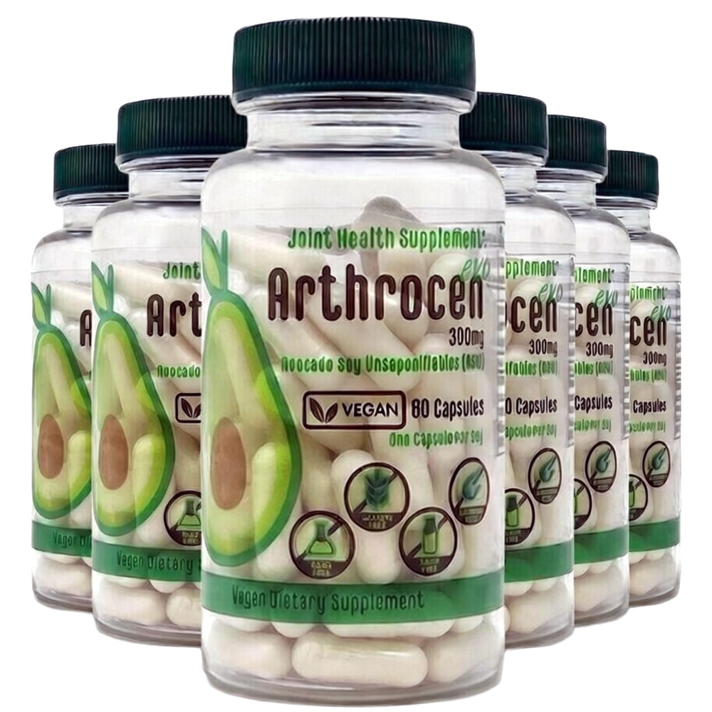 Arthrocen EVO ASU 300 mg bottle front for vegan joint support in daily mobility.