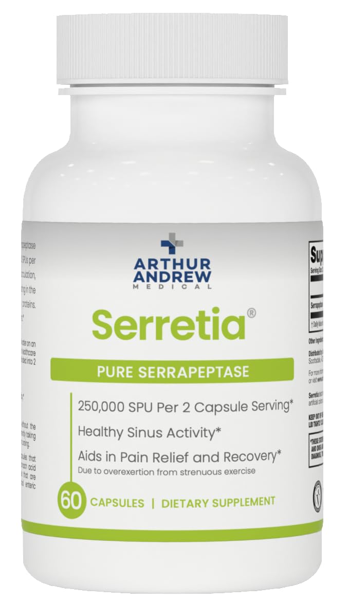 Arthur Andrew Medical Serretia bottle front showing 60 capsules for post-workout support