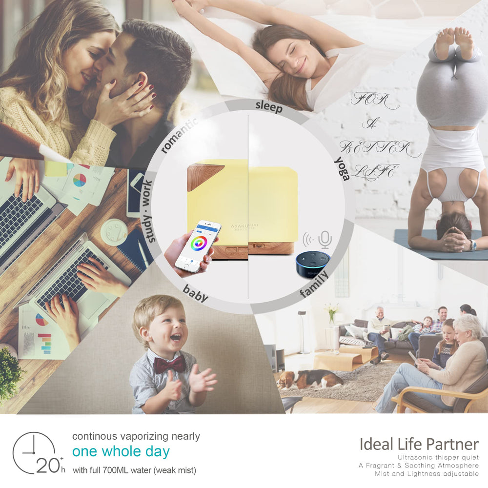 ASAKUKI diffuser with voice control via Alexa and Google Assistant.