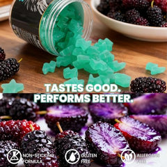 Ascend Creatine Monohydrate Gummies packaging label shows ingredients and vegan gluten-free claim.