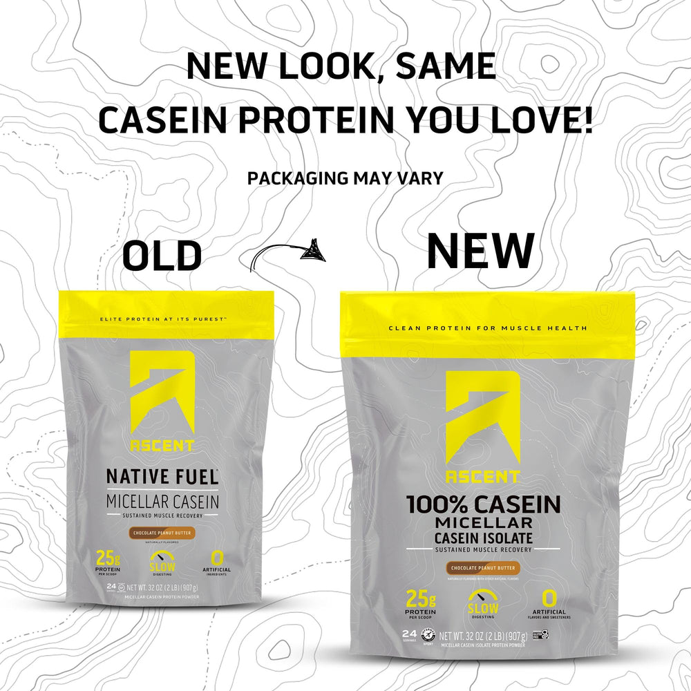 Ascent Casein Protein Powder scoop ready for a night-time recovery shake.
