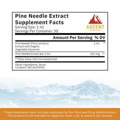 Ascent Nutrition Pine Needle Extract label closeup highlights natural shikimic acid and vitamin C