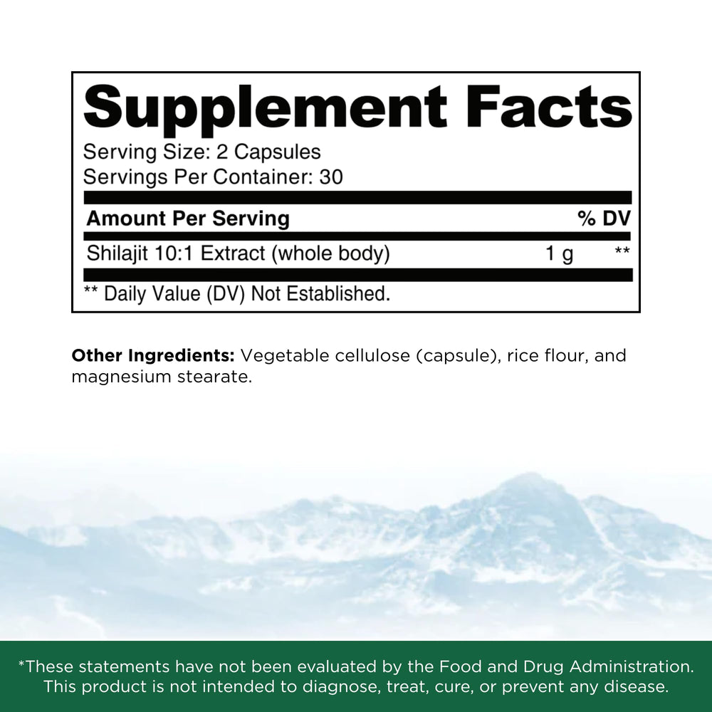 Ascent Nutrition Ultimate Shilajit capsules close-up highlights fulvic and humic blend for absorption.