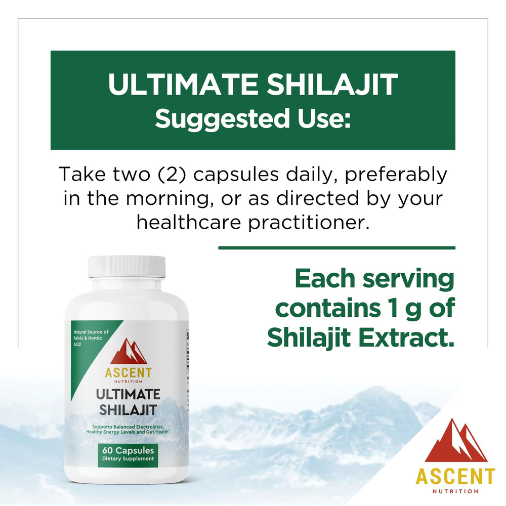 Ascent Nutrition Ultimate Shilajit vitality scene suggests balanced energy and gut-friendly support.