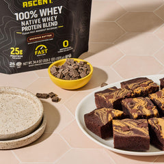 Ascent stevia-sweetened whey shake with smooth texture.