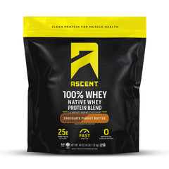 Ascent 100 percent Whey Protein front packaging highlighting post workout recovery inspiration