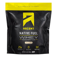 Ascent whey protein scoop close‑up emphasizing portion control.