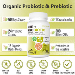 Ascuoli Probiotics capsules – 300B CFU in one capsule for robust gut support.