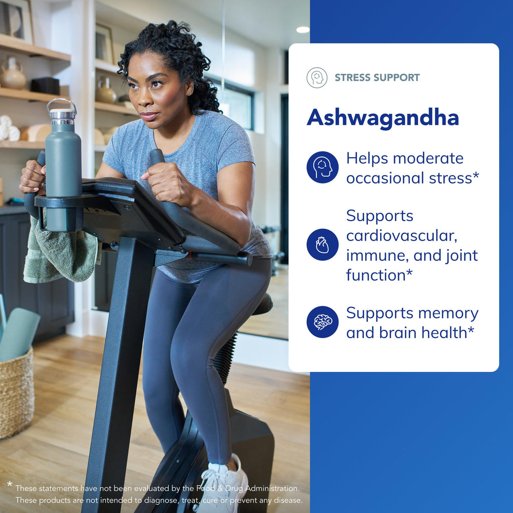 Ashwagandha bottle pour scene suggests easy incorporation into morning routines.