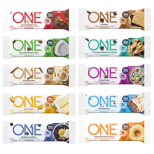 Asmas ONE Protein Bars assorted pack on display for on-the-go fueling