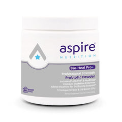 Aspire Nutrition Bio-Heal Pro+ bottle front for daily probiotic support and gut balance.