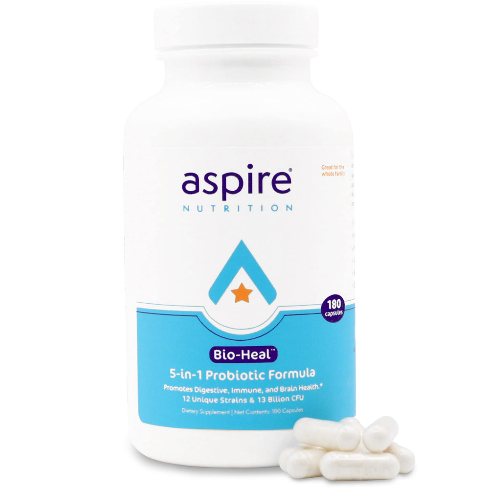 Aspire Nutrition Bio-Heal probiotic bottle front view for gut health