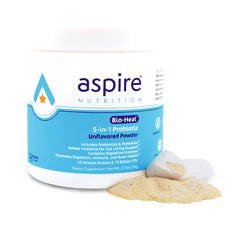 Aspire Nutrition Bio-Heal probiotic powder with scoop supports daily gut balance