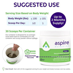 Aspire Nutrition Clear+ detox-package-open reveals unflavored powder ready to mix