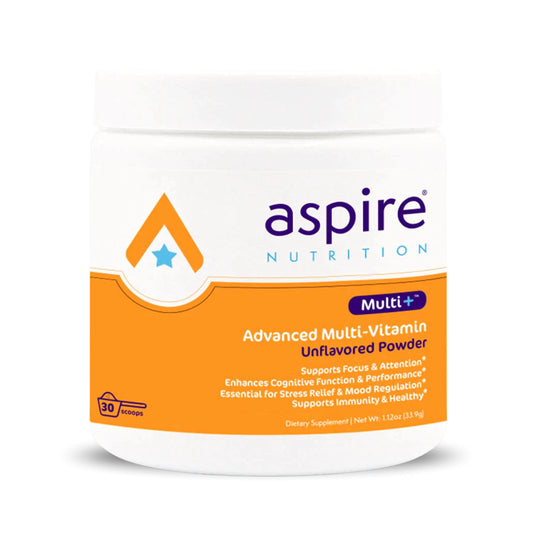 Aspire Nutrition Multi+ unflavored powder tub for daily wellness support