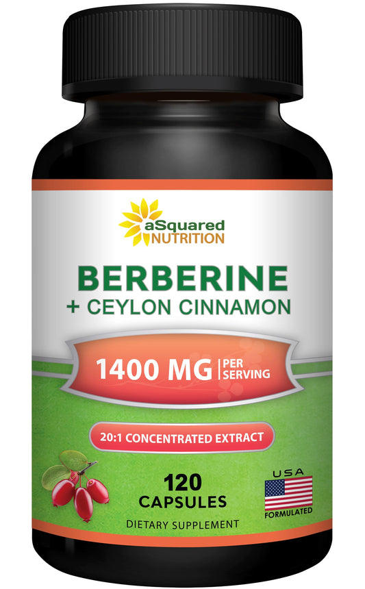 aSquared Nutrition Berberine Cinnamon bottle pour highlighting high potency formulation