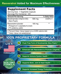 aSquared Nutrition Nicotinamide with Resveratrol label highlighting skin health benefits