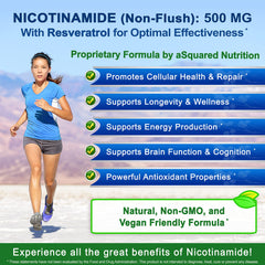 aSquared Nutrition Nicotinamide with Resveratrol vegan capsules on a clean background