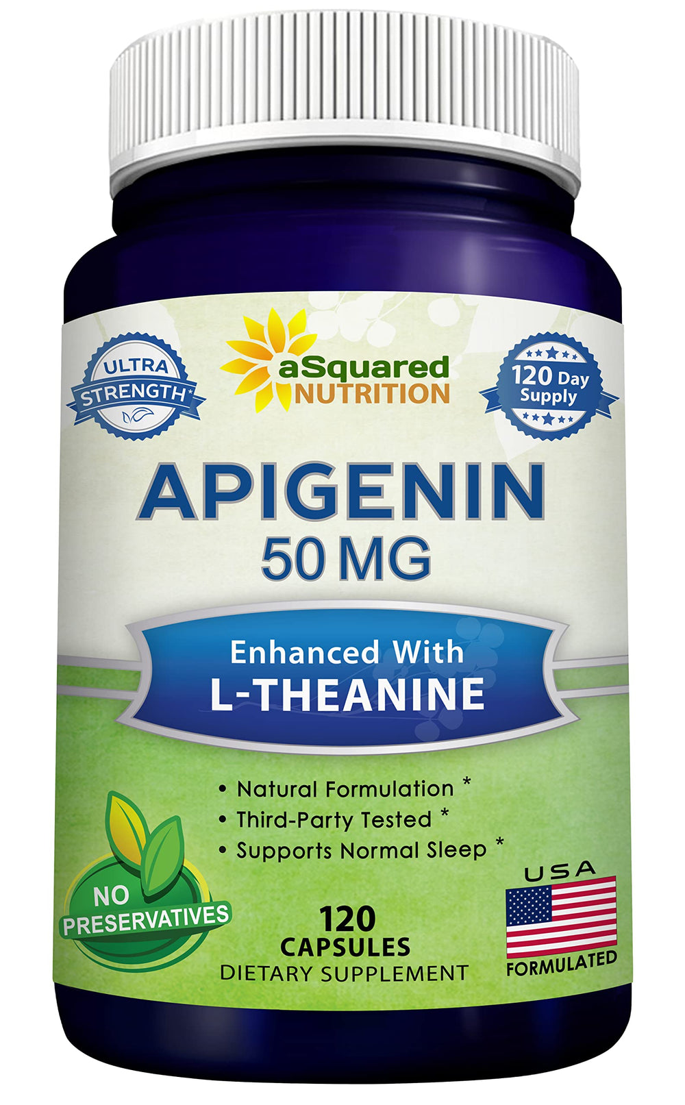 aSquared Nutrition apigenin and l-theanine capsules bottle for sleep support