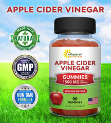 aSquared Nutrition ACV gummies packaging highlighting vegan formula and 90-count bottle.