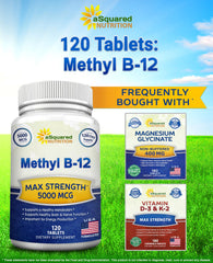 asquared nutrition b12 5000mcg bottle on shelf with clear label