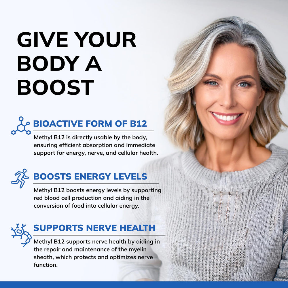 asquared nutrition b12 5000mcg pouring tablets into hand for daily use
