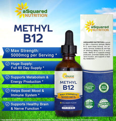 Asquared Nutrition B12 drops dropper dispensing for easy sublingual use