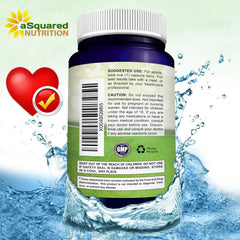 aSquared Nutrition CoQ10 daily-use setup showing bottle with glass of water