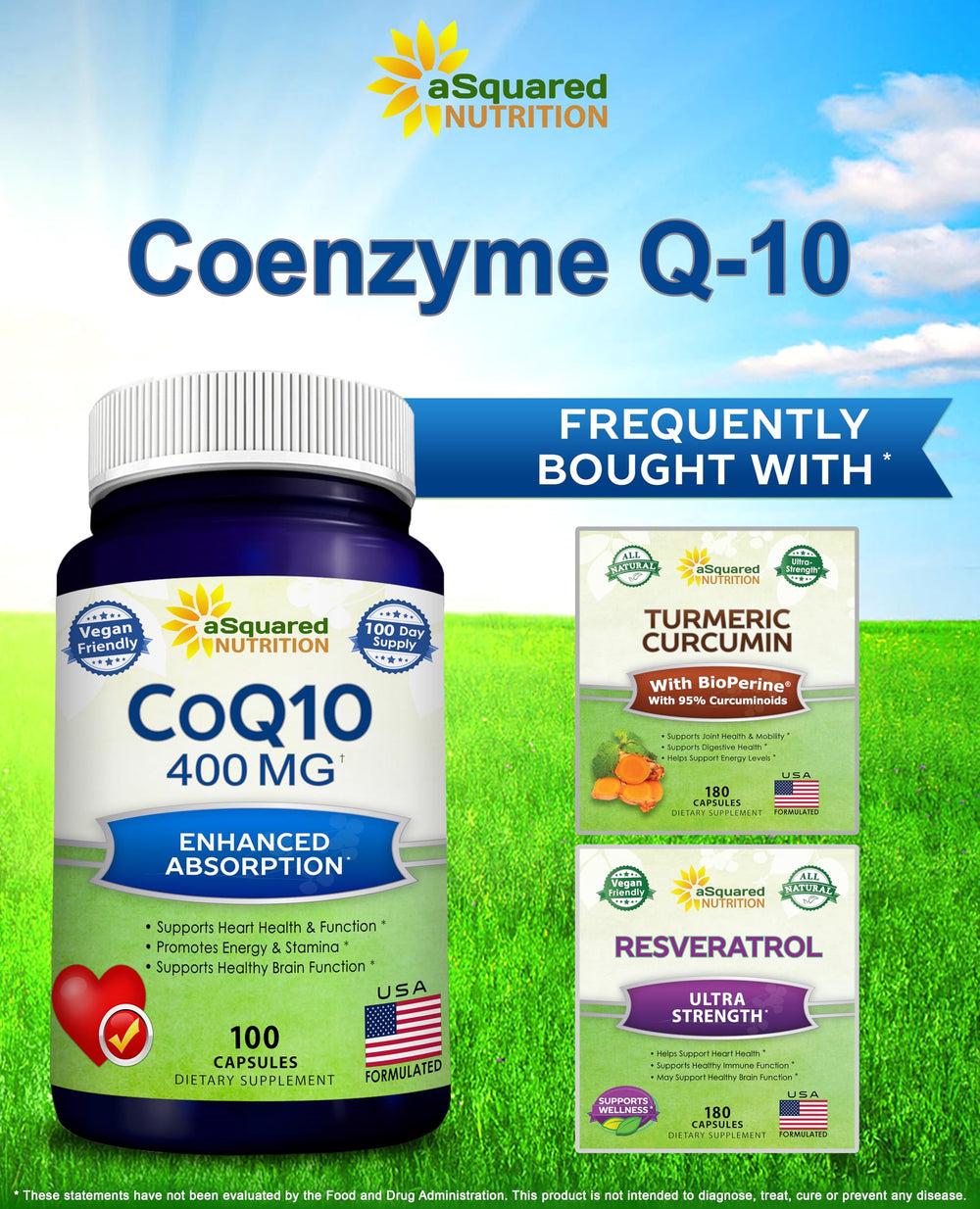 aSquared Nutrition CoQ10 bottle held while starting morning routine.