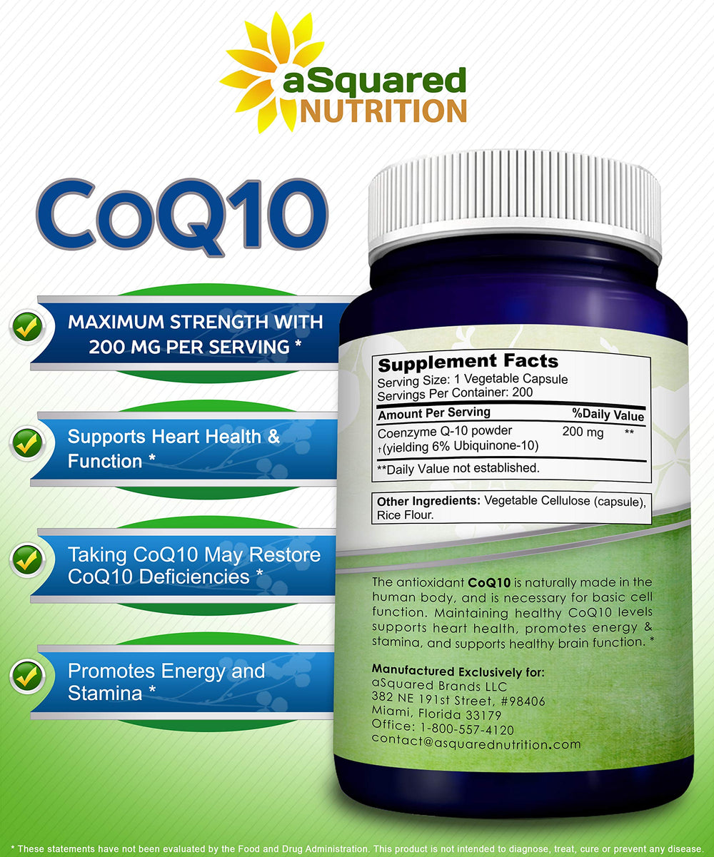aSquared Nutrition CoQ10 label artwork on bottle highlighting potency